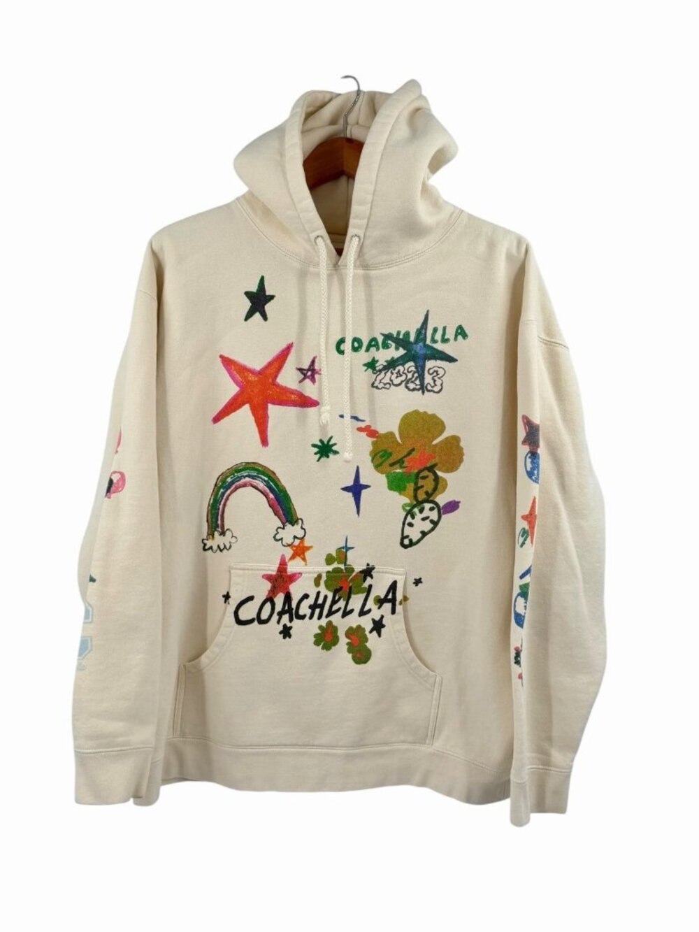 COACHELLA Unisex Ivory Crayon Graphic Print Hooded Sweatshirt XL